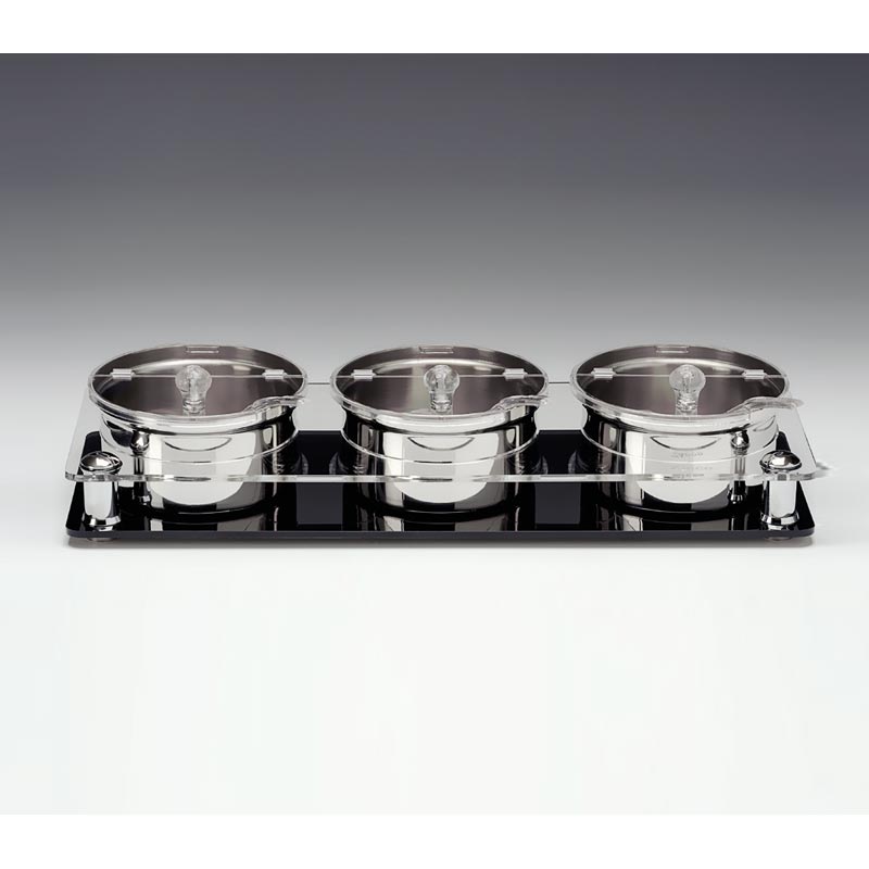 ZICCO ZCP 667 Çelik Kaseli Polikarbon Kapaklı Sosluk Reçellik Standı, 3'lü, 17,5x49xH:8,5 cm